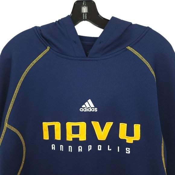 Adidas Navy Annapolis Hoodie Pullover Sweatshirt Men M Blue Gold Long Sleeve - Picture 4 of 14